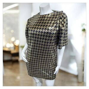 Glamorous Gold and Black Houndstooth Mini Dress